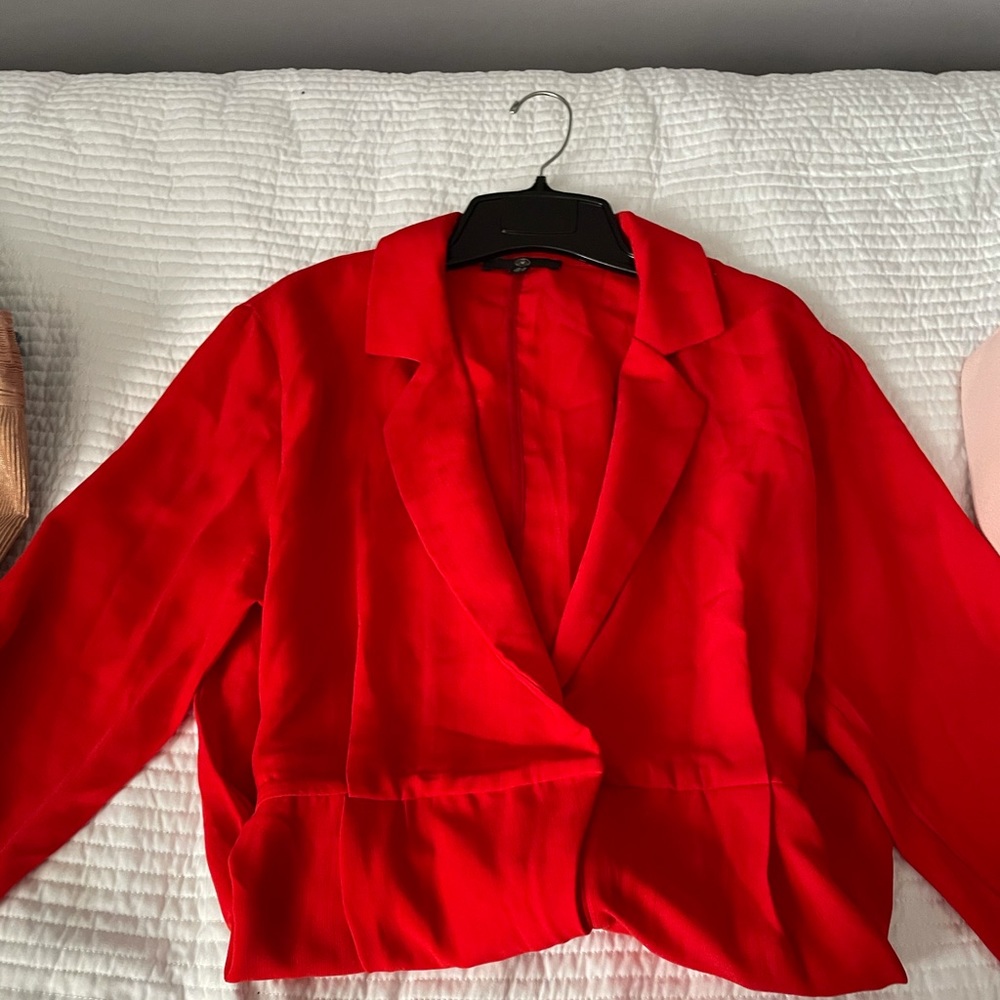 Red linen romper.